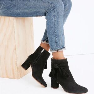 Madewell Esme Black Suede Heeled‎ Bow Ankle Boots 8 Like New!!